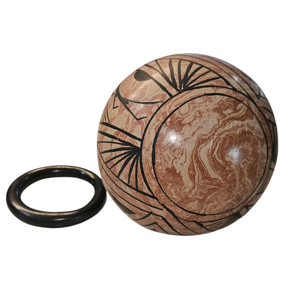 Handmade Marbled Terracotta Pottery Vase Southwest Geometric Design with Stand
